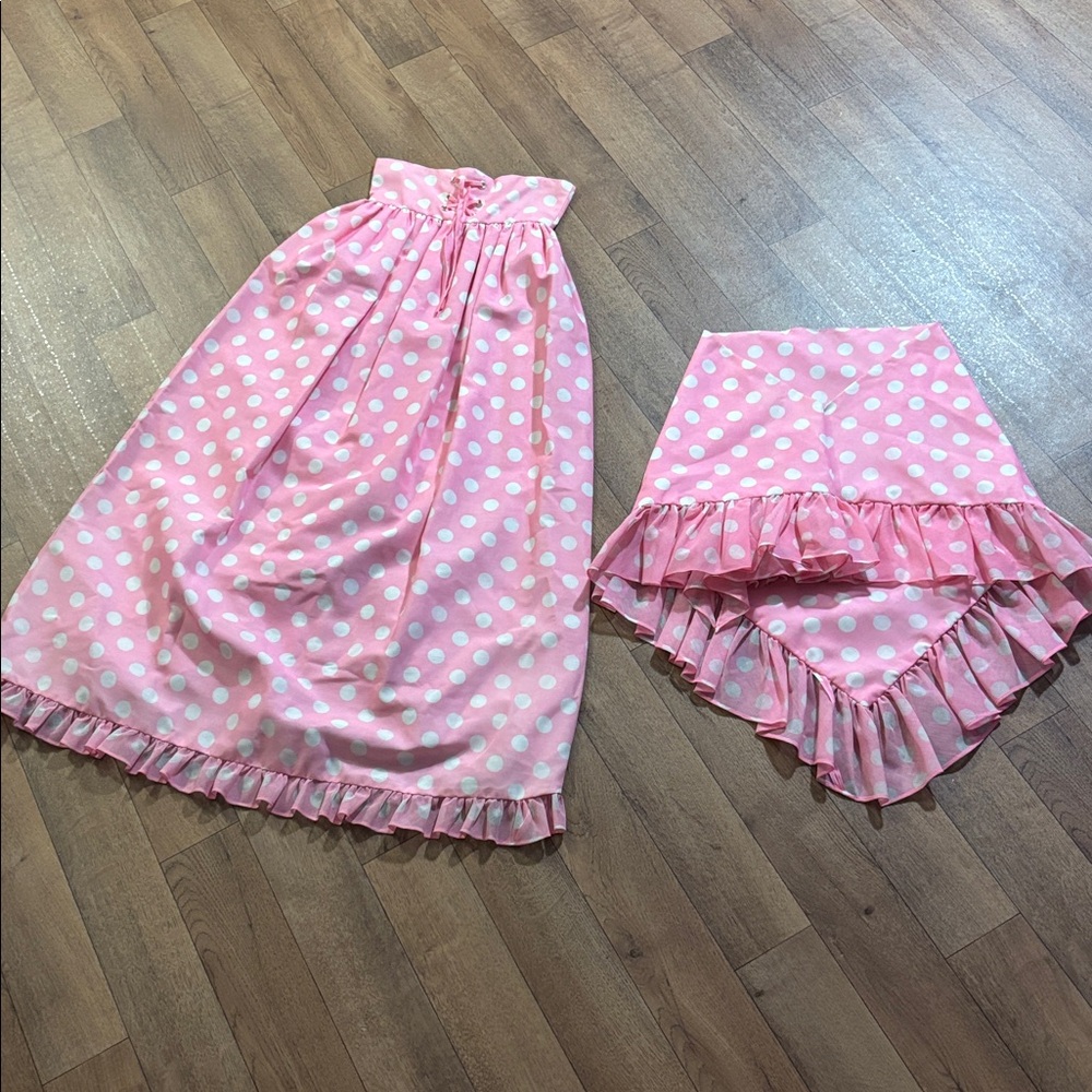 Jerri Shooter Las Vegas two piece polka dot skirt set vintage fairycore pink 70s - Picture 12 of 12